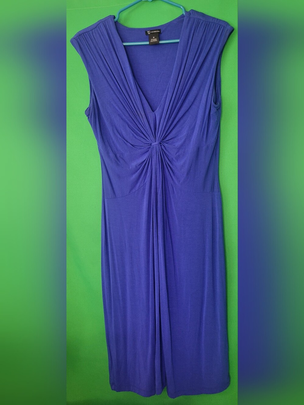 new directions Royal Blue Midi Twist-Front Dress Sz 10 Sleeveless V-neck Women